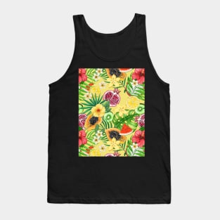 Tropical mix-fruit, flowers and leaves on yellow Tank Top